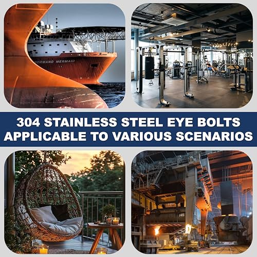 8 Pack M12 Stainless Steel Eye Bolts with Nuts, 1/2" x 3" Eye Bolts M12x77mm (1/2"x3") 8