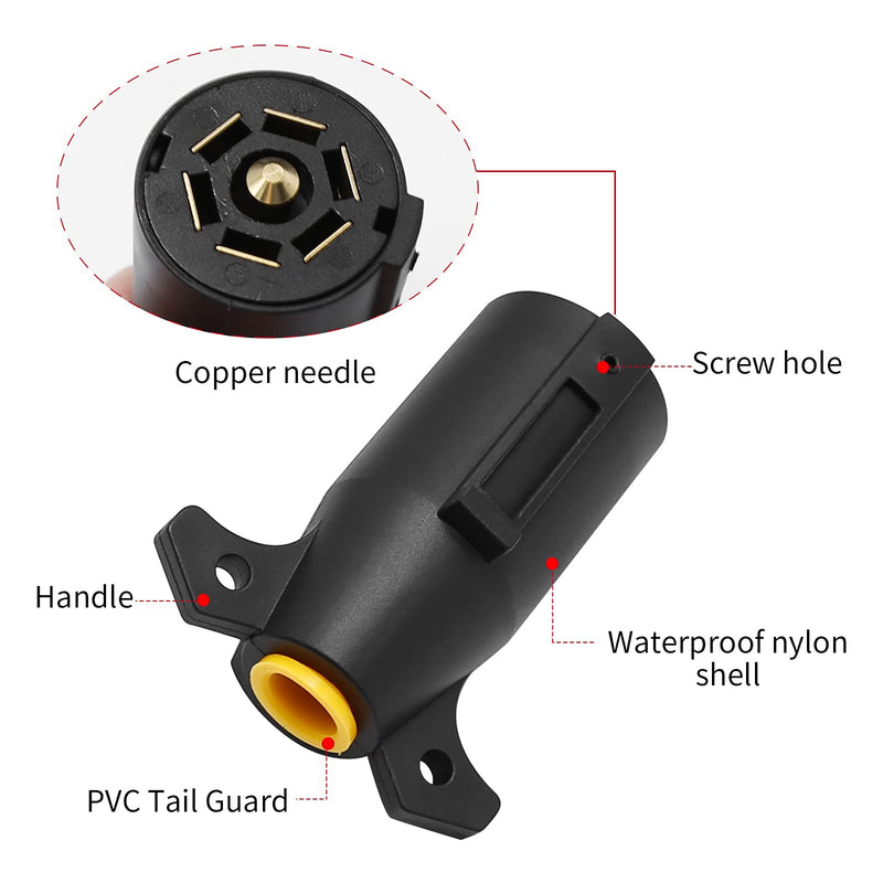 2-Pack 12V 7 Pin Trailer Plug Connector, 7 Way Round RV Style Flat Blade Trailer Light Plug Replacement End Towing Wiring Harness Connector