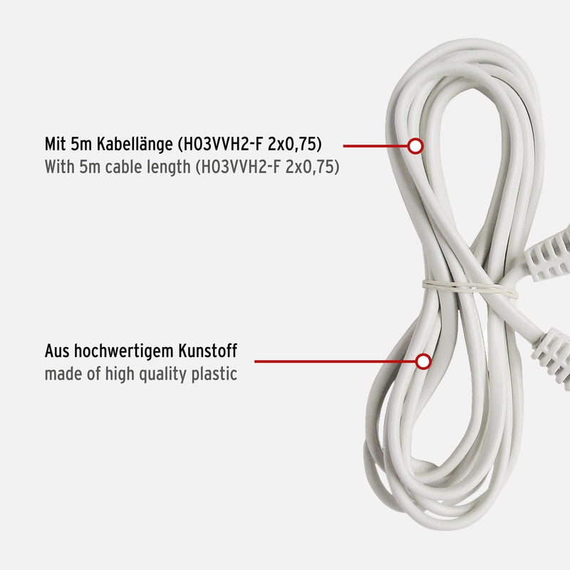 Brennenstuhl plastic extension cable (extension cable for indoor use, 5m cable, with Euro plug and coupling) white white single