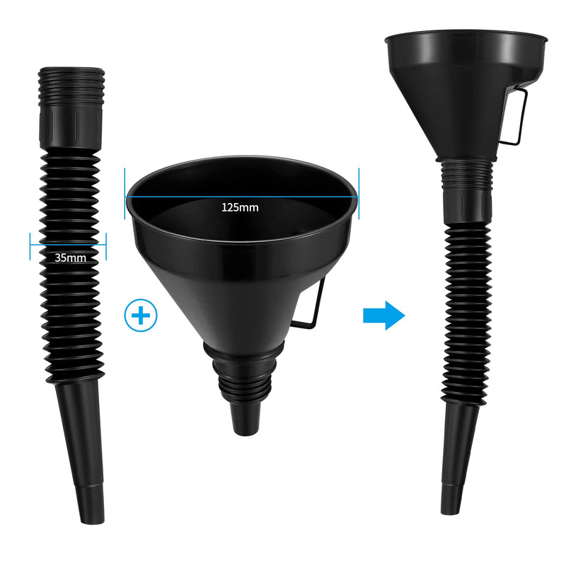 6 Pcs Automotive Funnels Set, Wide Mouth Fuel Funnels, Plastic Long Neck Oil Funnels, Flexible Right Angle Funnels, with Detachable Spout and Filter for Water/Gasoline/Coolant/Engine Oil