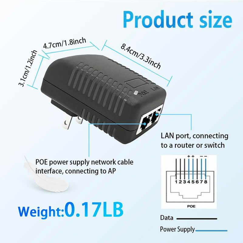 POE Injector 24V 1A 24W with Wall Plug IEEE 802.3af Compliant 10/100Mbps, 2 Ports Passive Power Up to 100 Meters (325 Feet) Over Ethernet Power Supply for IP Cameras Mobile WLAN AP