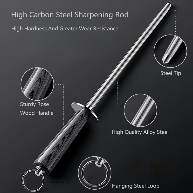 Professional Honing Rod -12 inch High Carbon Steel Knife Sharpener Rod Colorful Color Wood Handle,Sharpening Rod Belt Magnetization,Honing Steel Quick Sharpening,Chef's Sharpening Tool
