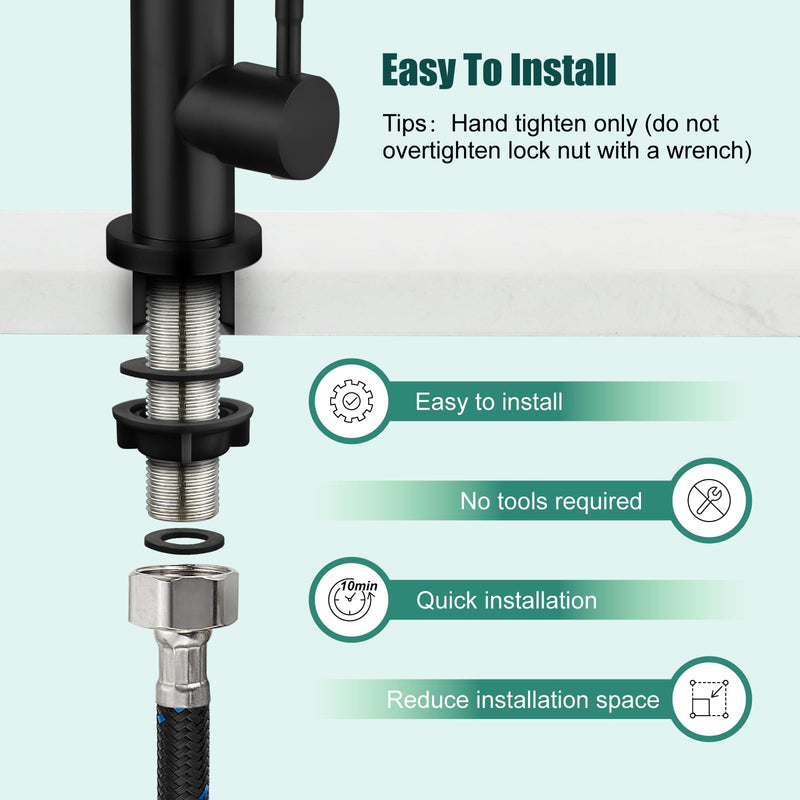 Heyalan Cold Water Only Kitchen Faucet, SUS304 Stainless Steel Bar Sink Faucet, Single Handle High Arc Gooseneck, 1 Hole Deck Mount, Matte Black, 8.3 Inch for Bar, RV, Laundry, Outdoor