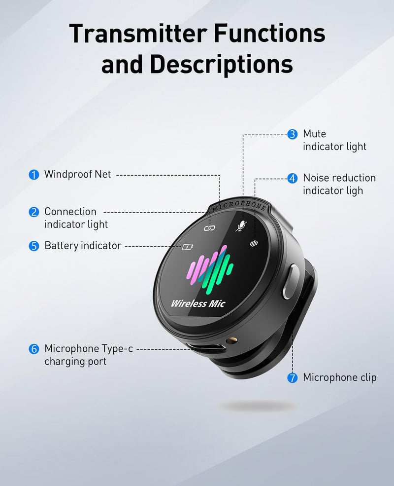 Mini Microphone for iPhone: 2PCS Wireless Lavalier Microphone for Android - Noise Canceling Magnetic Clip Lapel Mic - Vlogging & Pro Video Recording for Content Creators Black 1