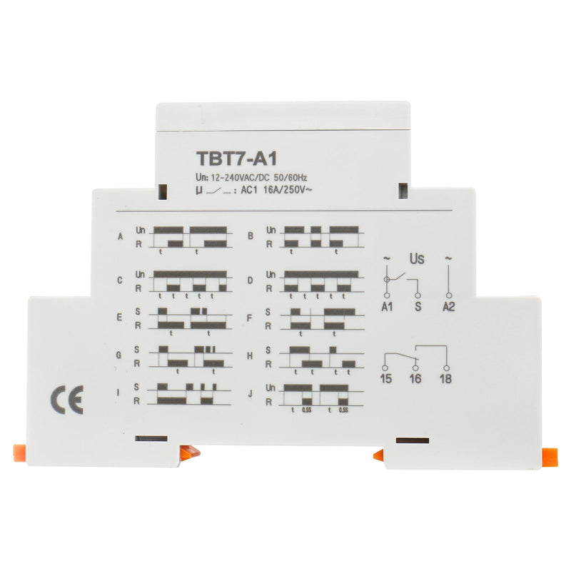 BAOMAIN Multifunction Timer Relay 12-240VAC/DC 16A 10 Functions 1 SPDT Time Relay for DIN Rail Mounting TBT7-A1