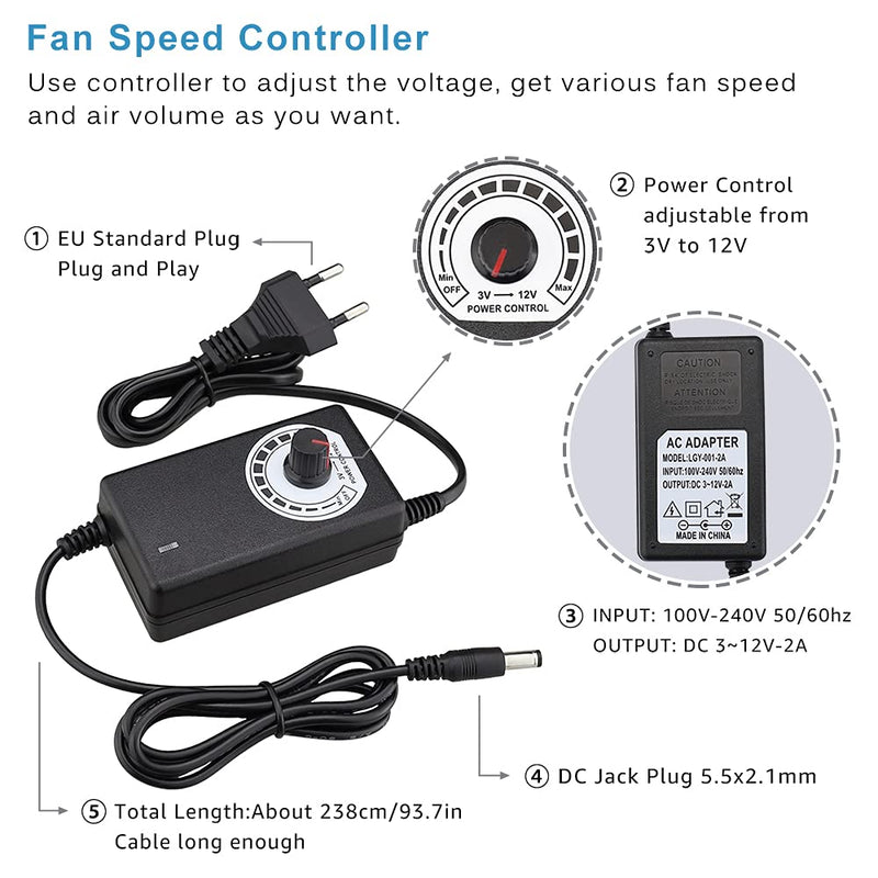 120 mm Radial Fan 12 V Adjustable Cooling Fan AC Powered 230 V Blower Fan for Ventilation Fan Change BBQ Inflatable Fireplace Compatible with Desktop 120 x 32 mm (with Pipe)