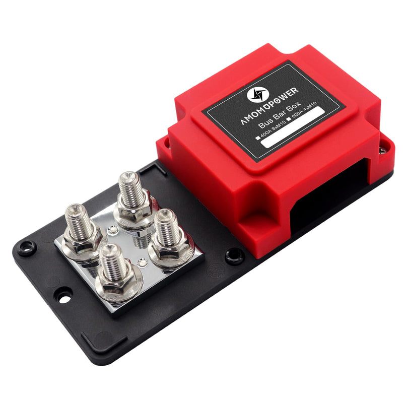 Heavy Duty 400A 48V Bus Bar Tin Plated Copper Power Distribution Block Ground Busbar Box 8XM10(3/8") Terminal Studs Module Design for Automotive RV Car Marine Truck Boat Battery Audio (B&R) 400A B&R