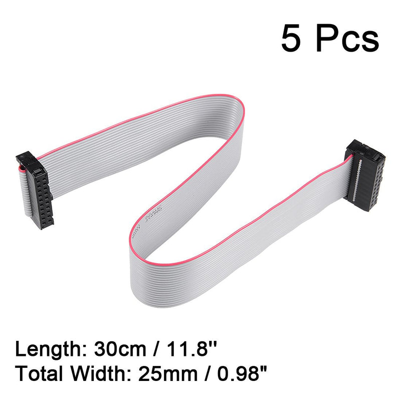 uxcell IDC 20 Pins Connector Flat Ribbon Cable Female Connector Length 30cm 2.54mm Pitch,5pcs