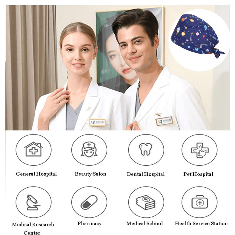 PlandleLee surgical caps fabric nurse, scrubbing cap, printed full turban hat, adjustable full hair cover, unisex doctor cap with sweatband