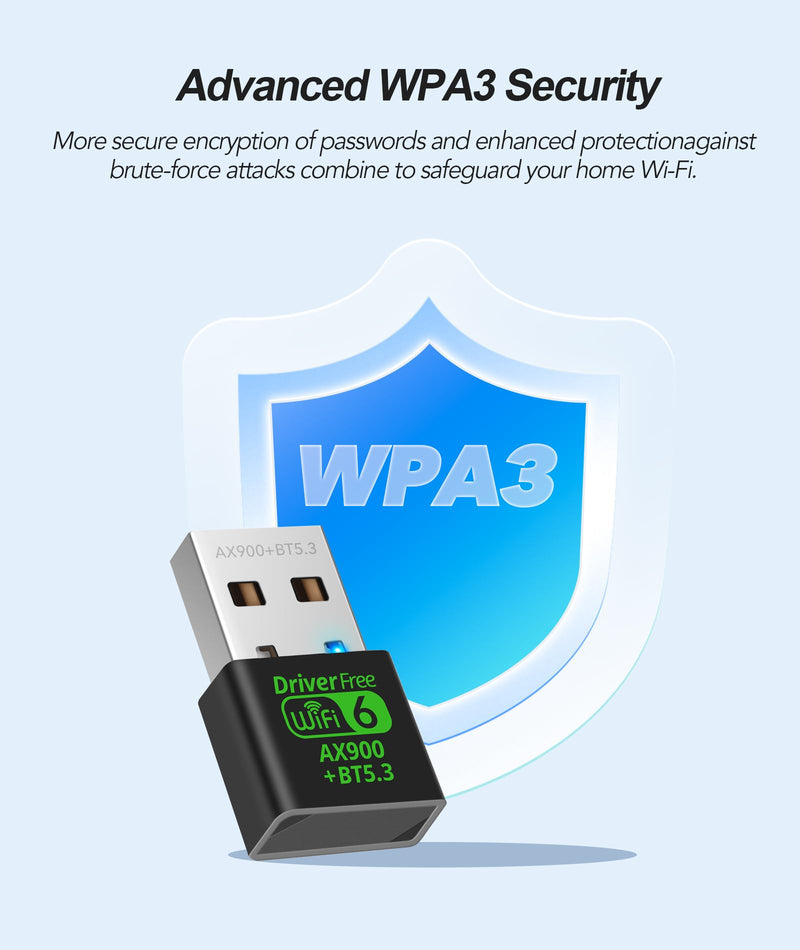 USB WiFi 6 & Bluetooth 5.3 Adapter for Desktop PC,AX900Mbps Dual Band 5/2.4Ghz Wireless Network Adapter ，Built-in Driver for PC/Laptop/Desktop 4dBi Antenna Compatible with Windows 10/11