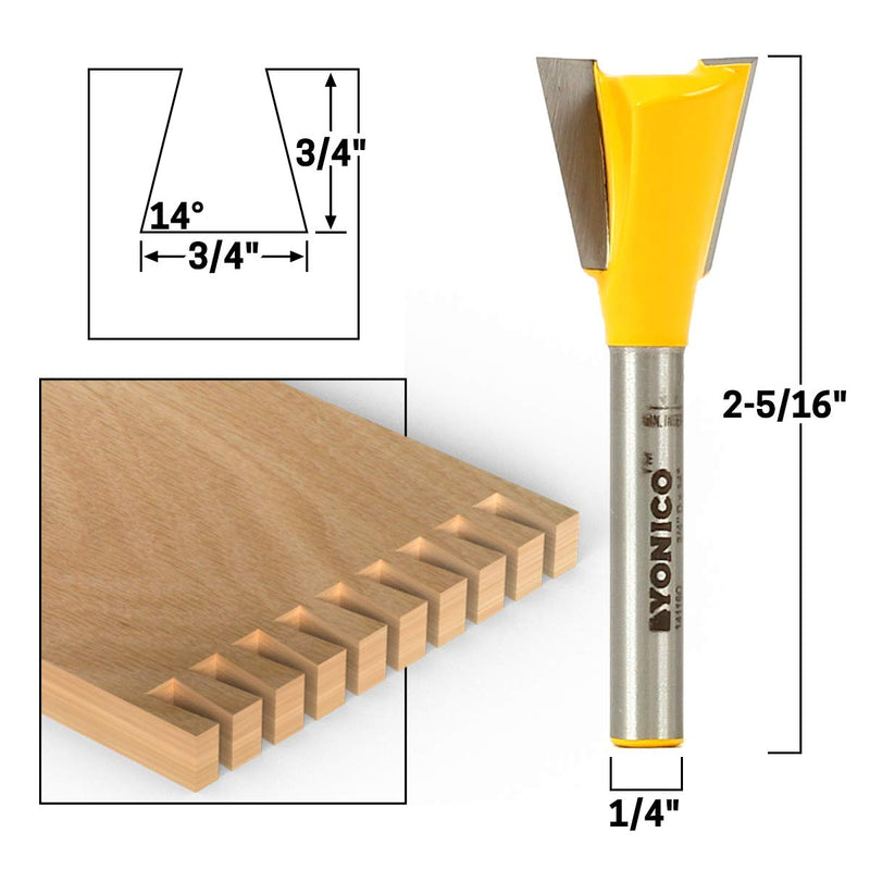YONICO Dovetail Router Bit Set 5 Bit 1/4-Inch Shank 14520q 5 Bit Set - 1/4" Shank