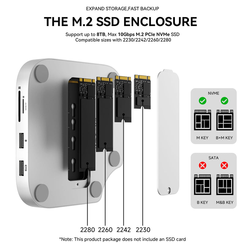 Minisopuru iExpandMate MINI4PRO Mac mini M4 Dock with 4K@60 HDMI, 8TB M.2 NVMe SSD Enclosure, Mac mini Hub & Stand for Mac mini M4 and M4 Pro 2024 (TF/SD Slot, 3* USB-A 2.0, Audio) | Silver