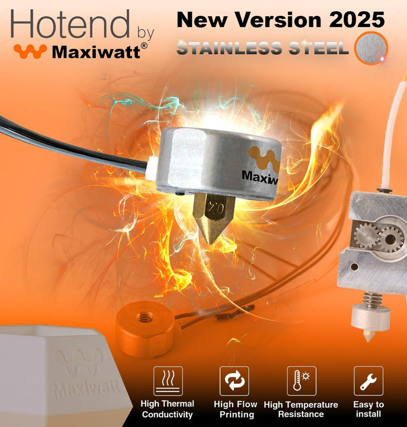 New Version 2025 - (24V 40W) - Maxiwatt HOTEND for 3D Printer - Compatible Creality Ender 3, CR-10, Prusa Mini, XL, Anycubic Kobra, Chiron, ...