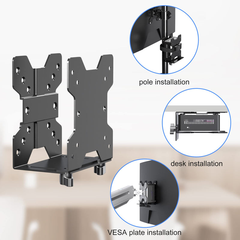 suptek Thin Client Mount Bracket Adjustable Mini PC Mount Bracket,CPU VESA Under Desk and Monitor Arm Computer Holder, Black, ZJJ002