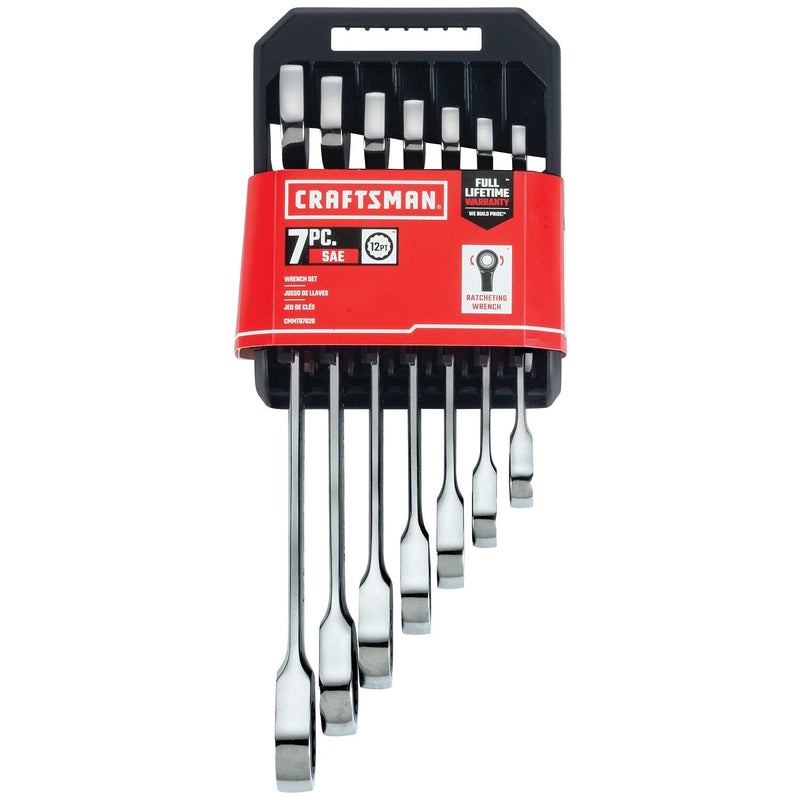 CRAFTSMAN 7-Piece Combination Ratcheting Wrench Set, 12-Point Standard SAE (CMMT87020) 7 Piece SAE
