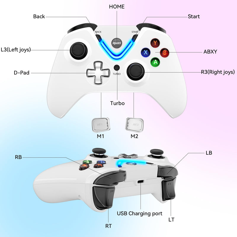 RALAN Wireless Controller with Paddles for Xbox One S/X, Xbox Series S/X, Windows PC, 2.4G Wireless Adapter with 3.5mm Headphone Jack, ALPS Joystick, Hall Effect Sensing trigger White