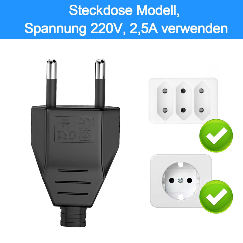 Euro plug, 2 pieces flat plug, Euro plug flat, power plug (220V, 2.5A), power plug flat (black)