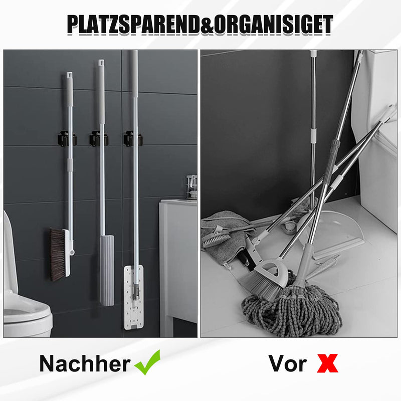 Pack of 4 broom holder wall, tool holder, stainless steel garden tool holder, wall mount, self-adhesive broom holder organizer for kitchen, home, bathroom, garage