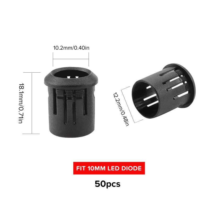 YIXISI Pack of 50 10 mm LED Plastic Clip Holder, Plastic Diode Holder, Plastic Diode Holder Clip, Black 10mm - 50 pieces