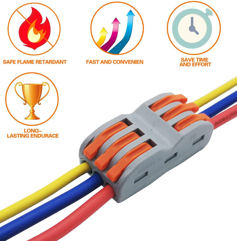 Cable connector, CESFONJER SPL-3 connection clamps, quick connection clamp cable connector, with operating lever Bilateral conductor clamp (12 pcs) SPL-3/12 pcs