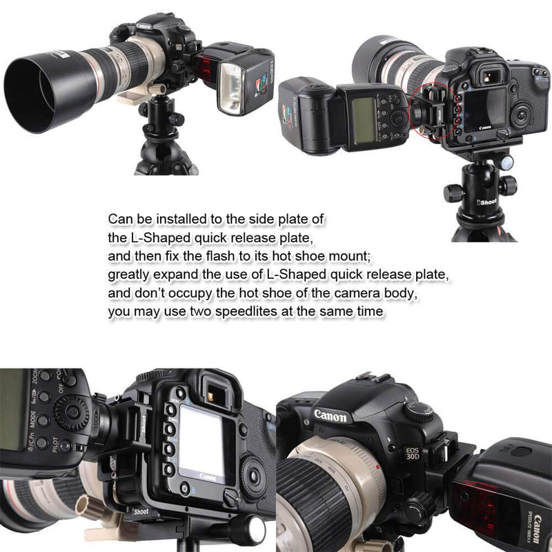 Metal Clamp with Universal Hot Shoe Mount Compatible with 39mm Arca-Swiss Fit Quick Release Pate L-Shaped Camera Holder Bracket Support & Speedlite Flash of Standard Cold Foot