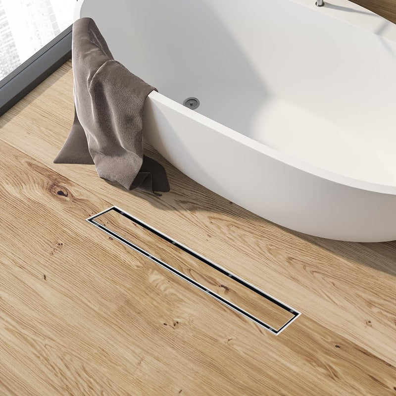 Linear Shower Drain 12 Inch, Shower Drain with 2-in-1 Tile Insert Panel, Brushed AISI 304 Stainless Steel Linear Drain for Fast Drainage, Floor Drain for Bathroom, Kitchen, Garage & More