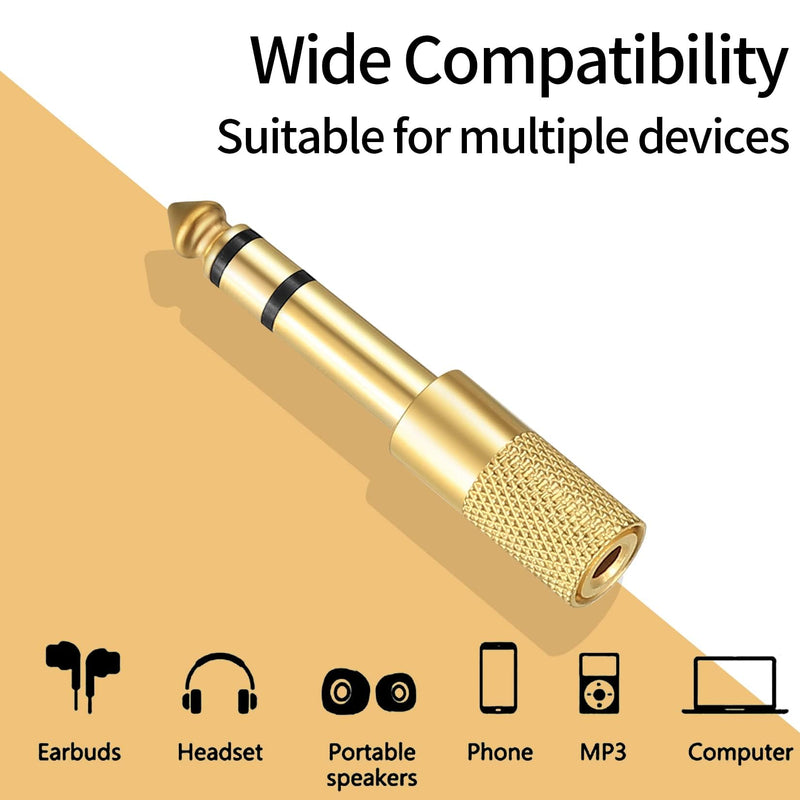 6.35mm (1/4 inch) Male to 3.5mm (1/8 inch) Female Stereo Headphone Adapters, 4 Pcs 3.5mm/1/8'' Female to 6.35mm/1/4'' Male Stereo Audio Adapter Jack Plug for Headphone, Gold Plate