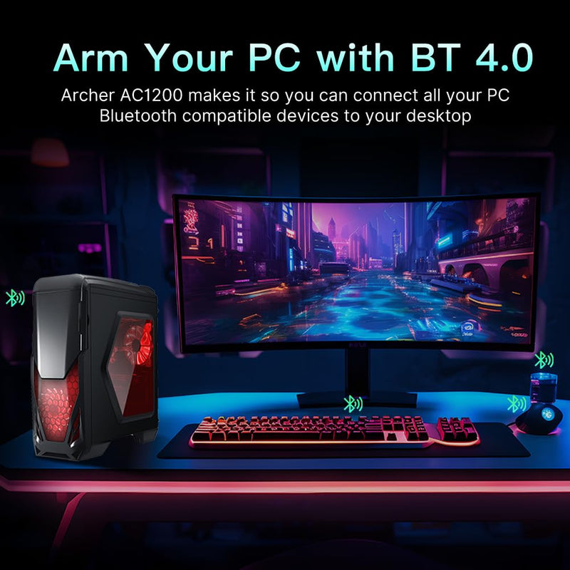 PCE-AC1200 PCIe WiFi Card,Dual Band Wi-Fi(2.4GHz + 5GHz) with High Gain Antennas Beamforming PCIE WiFi Bluetooth Card for Desktop Gaming Office Compatible with Windows 11/10/8/7
