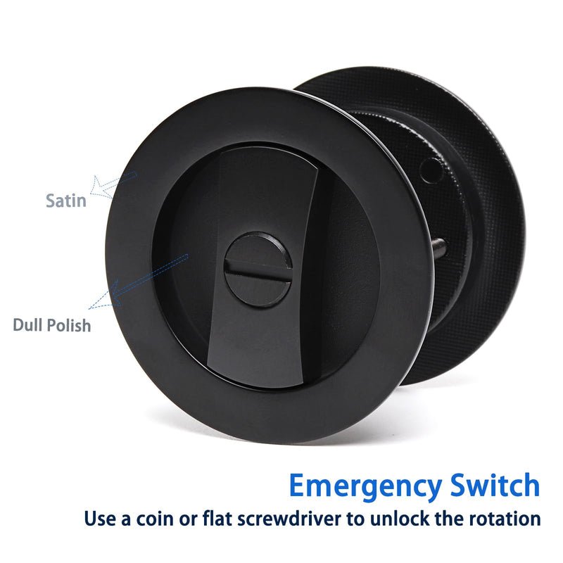 Dontay 2 Pack Pocket Door Privacy Lock, Flush Handles, 2-3/8" Backset, (Bed/Bath) Latch, Recessed Knob, Hardware for 1 3/8” to 2 3/16” Thickness Door (Excluding Edge Pull, Matte Black, Round) Round - 2 Pack Excluding Edge Pull