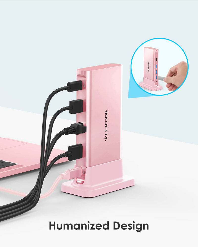 LENTION USB C Docking Station with 100W PD, 4K HDMI, Gigabit Ethernet, USB 3.0/2.0, Aux Adapter for 2023-2016 MacBook Pro/Mac Air/Surface/Steam Deck, More, Stable Driver Certified (CB-D53, Rose Gold)