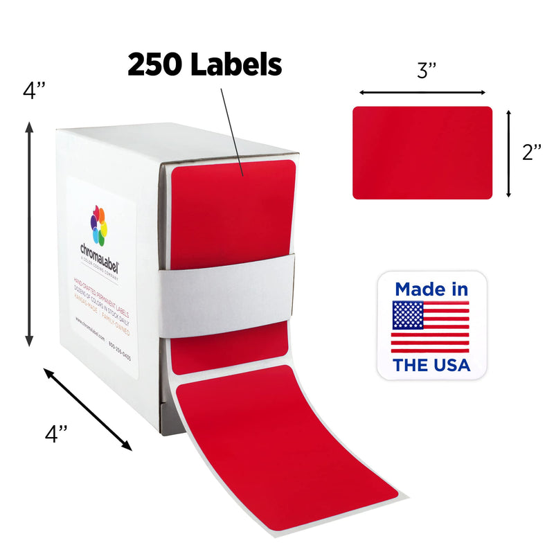 ChromaLabel 2 x 3 inch Permanent Color Code Rectangle Labels, 100 Stickers per Dispenser Box, Red