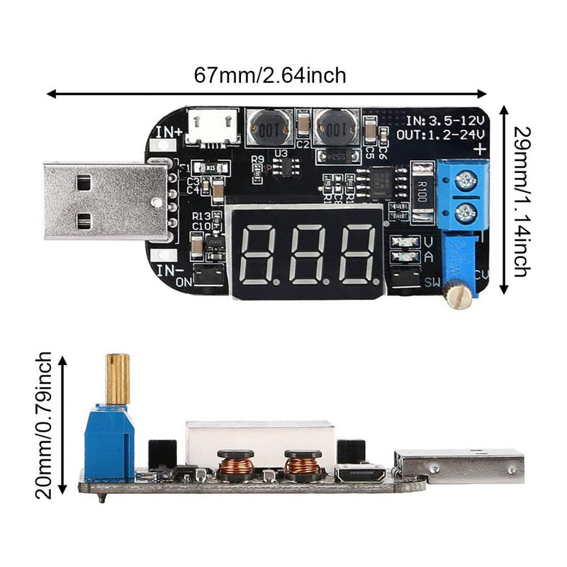 Youmile DC-DC Digital USB Buck Boost Converter Module 5V to 3.3V 9V 12V 18V 24V Adjustable Voltage Regulator Power Supply Module with USB Extension Cable