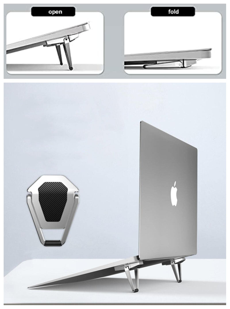 Portable Invisible Laptop Stand - 2PCS Zinc Alloy Mini Stand, Heat Dissipation Pad, Lifter for 12-20 inch Laptops Silver