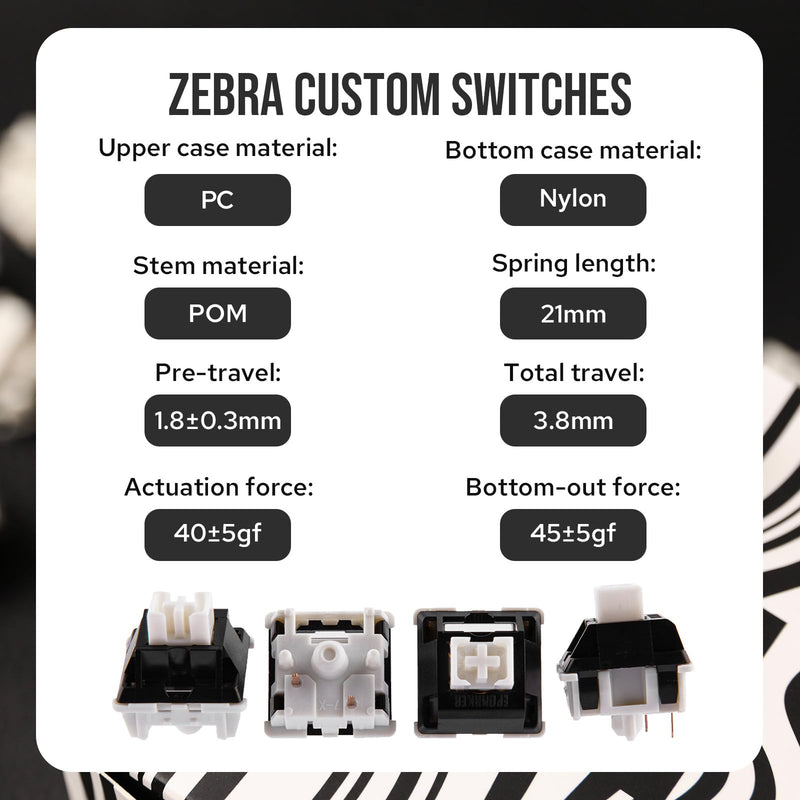 EPOMAKER Zebra 40gf Linear Mechanical Keyboard Switches, 5-Pin Pre Lubed Creamy Switch, 100 PCS, with POM Stem, 21mm Spring, Compatible with MX Keycaps for Gaming Keyboard