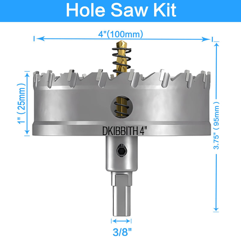 TCT Hole Saw Set, 4"(100mm) Heavy Duty Tungsten Carbide Tipped Hole Cutters for Stainless Steel Mild Steel Copper Iron Brass Plastic and More, with Titanium-Plated Pilot Drill Bits 4”(100mm) 1