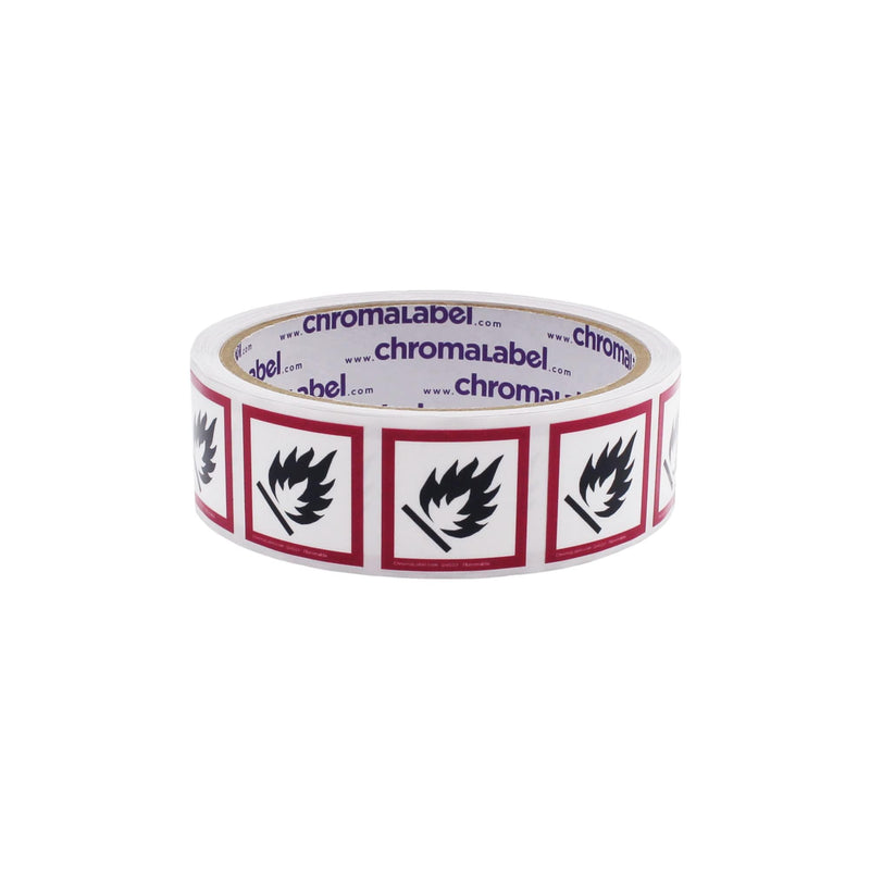 ChromaLabel 1 Inch Permanent Durable Square D.O.T. Hazard Labels, GHS02: Flammable Pictogram, 250/Roll GHS02 - Flammable