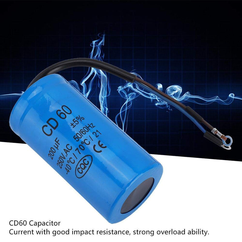 CD60 200uF run capacitor with wire lead 250VAC 50/60Hz for engine air compressor