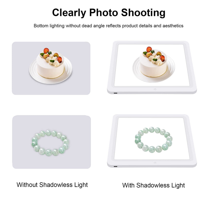 PULUZ 29cm Photography Shadowless Light Panel Ultra Bright LED Fill Light Background Panel Touch Bottom Light Photo Box Light with USB-C Power Suitable for Jewelry Cosmetic Handicraft Shooting 11.4'' x 11.4''inch / 29cm
