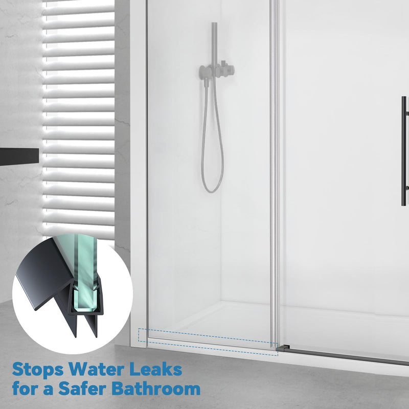 Shower Door Bottom Seal Strip, 2PCS Seal Strip, Clear PVC, 36" Length, Fits 12mm Thick Glass, Prevents Leaks, Easy Installation, No Adhesive Required (Black, 36in for 1/2"(12mm) Door) Black
