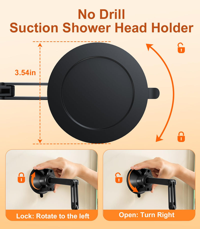 Adjustable Shower Head Holder, Large Size Strong Suction Cup Handheld Shower Wand Holder with 360°Rotation & Telescopic Arm,Wall Mount for RV/Bathroom, No Drill Adhesive Free Showerhead Mount Hanger