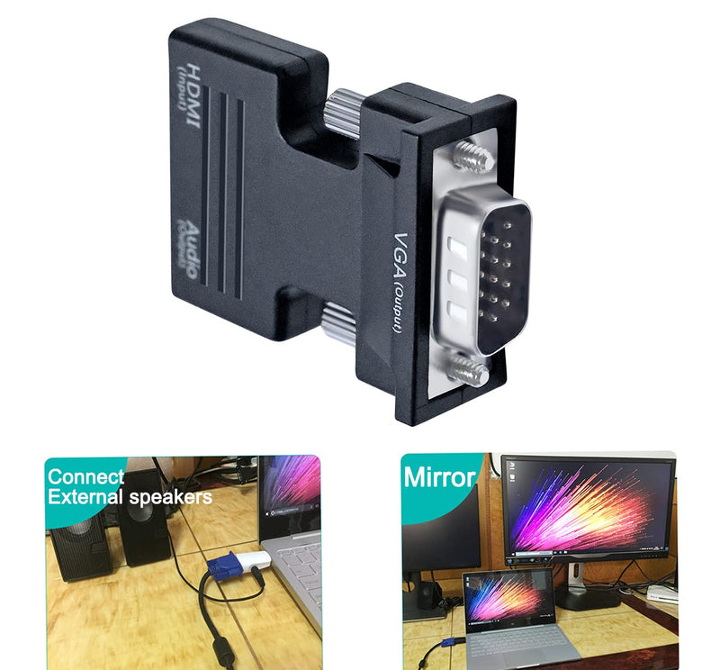DTech HDMI to VGA Adapter with 3.5mm Audio Port (PC HDMI Source Output to VGA TV) for Old Computer Monitor Laptop Projector 1080P Video (Female HDMI in, Male VGA Out adaptador)