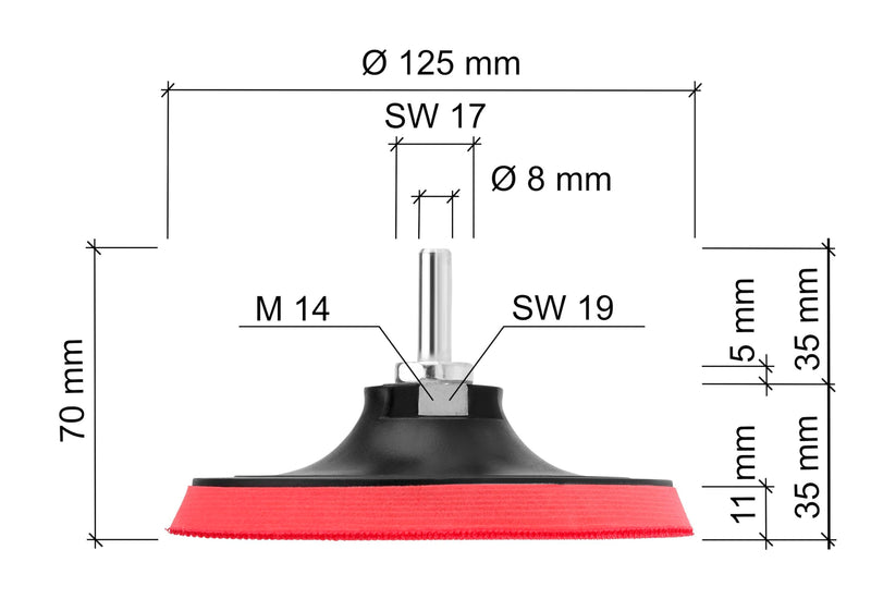 Sanding disc for Velcro sandpaper with Spandorm M14 for drills | Ø 125 mm | Sandpaper plate for eccentric sandpaper | Sanding plate | Polishing discs | with universal adapter