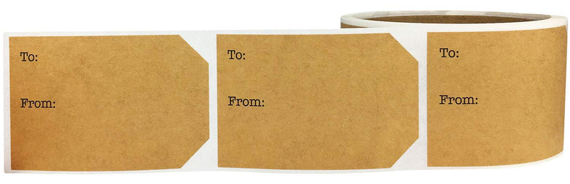 Natural Kraft Rustic Christmas Gift Tags – Writable to and from Present Stickers – 2 x 3 Inch, 100 Adhesive Labels – Eco-Friendly, Made in the USA
