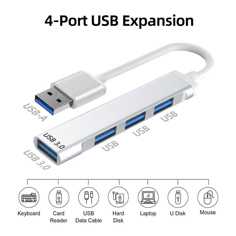 USB 3.0 Hub, 4-Port USB Hub USB Splitter USB Expander for Laptop, Xbox, Flash Drive, HDD, Console, Printer, Camera, Keyborad, Mouse and More