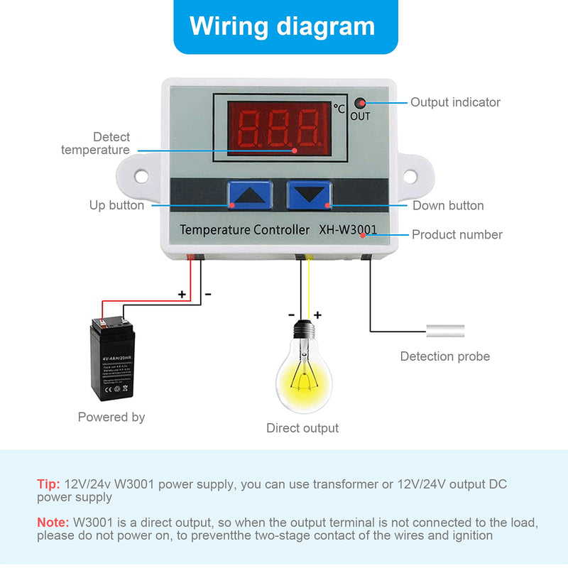 RUIZHI XH-W3001 Digital LCD Display Temperature Controller, DC 12V 120W Thermostat Switch with Waterproof Probe Microcomputer Thermostat