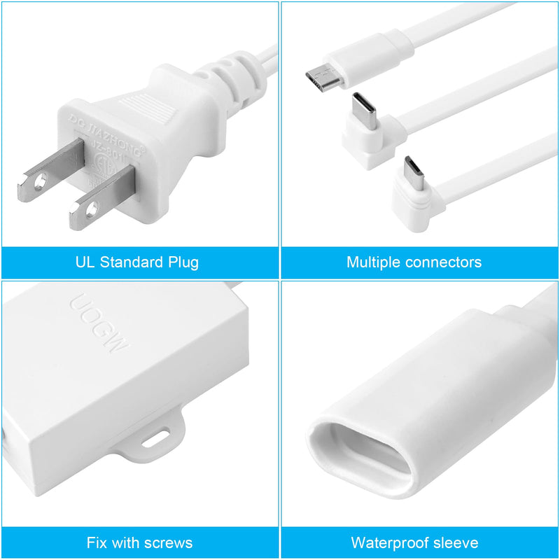 Uogw 2Pack Outdoor Power Adapter Compatible with Wyze Cam Pan v3,Wyze Cam v2,Wyze Cam v4,Wyze OG,Wyze Cam Pan v2,Wyze Cam v3 and v3 Pro,5V 2A Adapter,20ft/6m Waterproof Power Cable for Wyze Cam