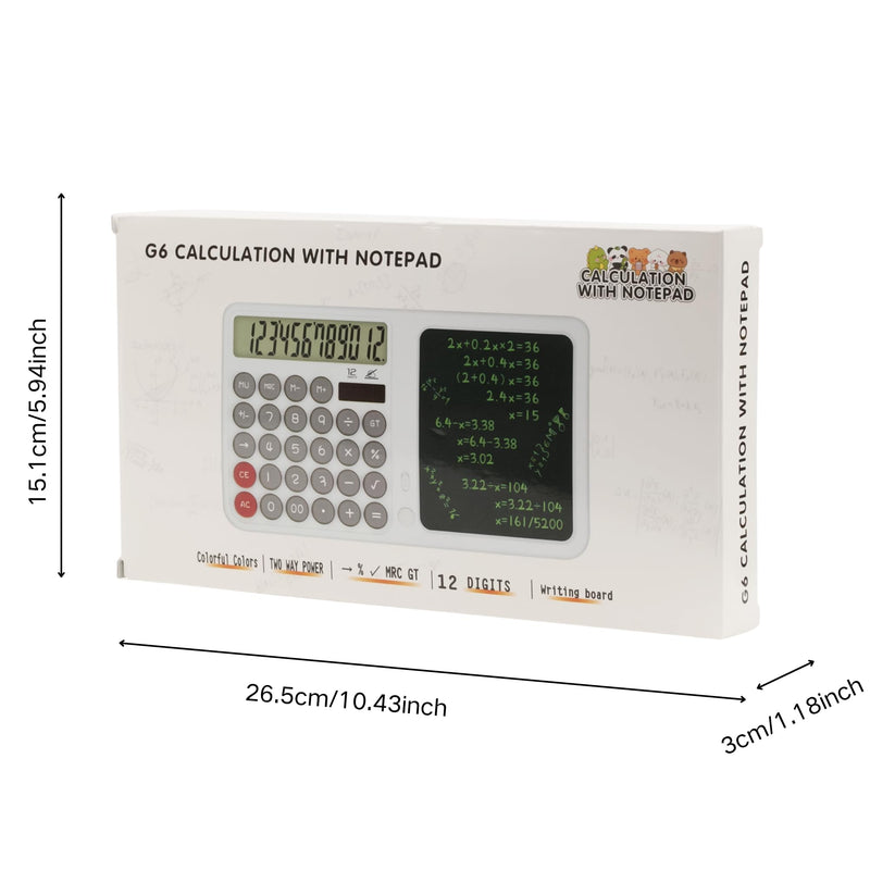Dual Screen 12-Digit Desktop Calculator with Liquid Crystal Writing Tablet – Solar & Battery Powered Math Tool with Large Display for Office, Business & Study (White) White