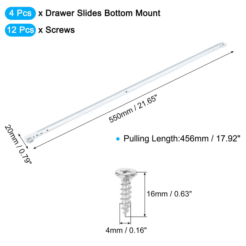 uxcell 1 Pair Drawer Slides, 22 Inch Drawer Slide Heavy Duty Side Bottom Mount Drawer Glides Replacement for Cabinet Dresser Drawers