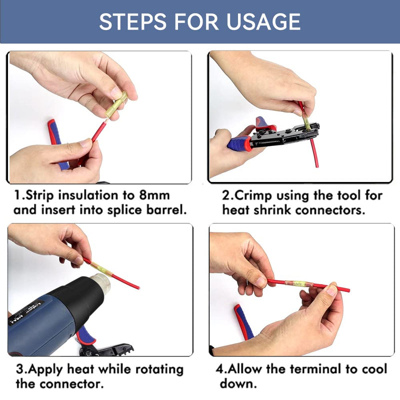 HKS 500 PCS Heat Shrink Butt Connector Blue 16-14 AWG - Electrical Connectors - Tinned Red Copper 0.8mm - Automotive Marine Stereo Boat Crimp - Waterproof and Insulated 16-14AWG