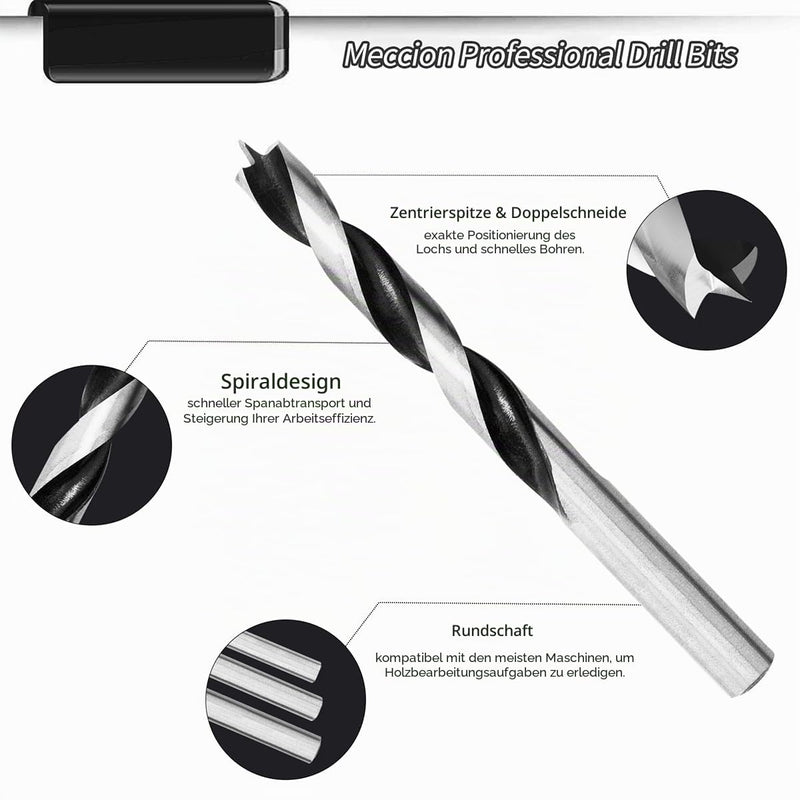 Meccion Wood Drill Bit 3 mm 10 Pieces Wood Snake Drill Brad Point Wood Twist Drill Professional Woodworking Drill 3mm x 10 PCS
